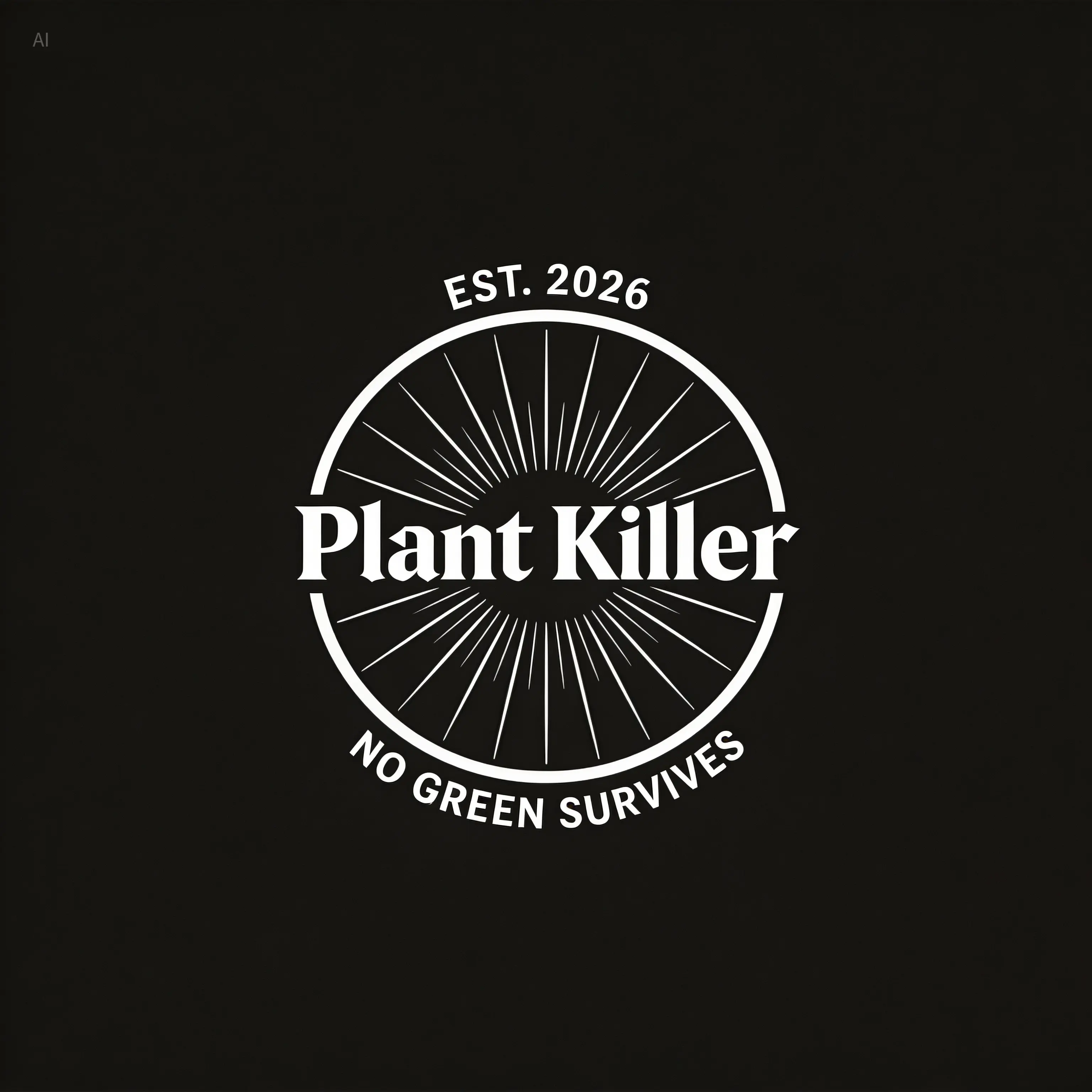 Centered composition, minimalist style logo design, titled "Plant Killer". The picture is set agains